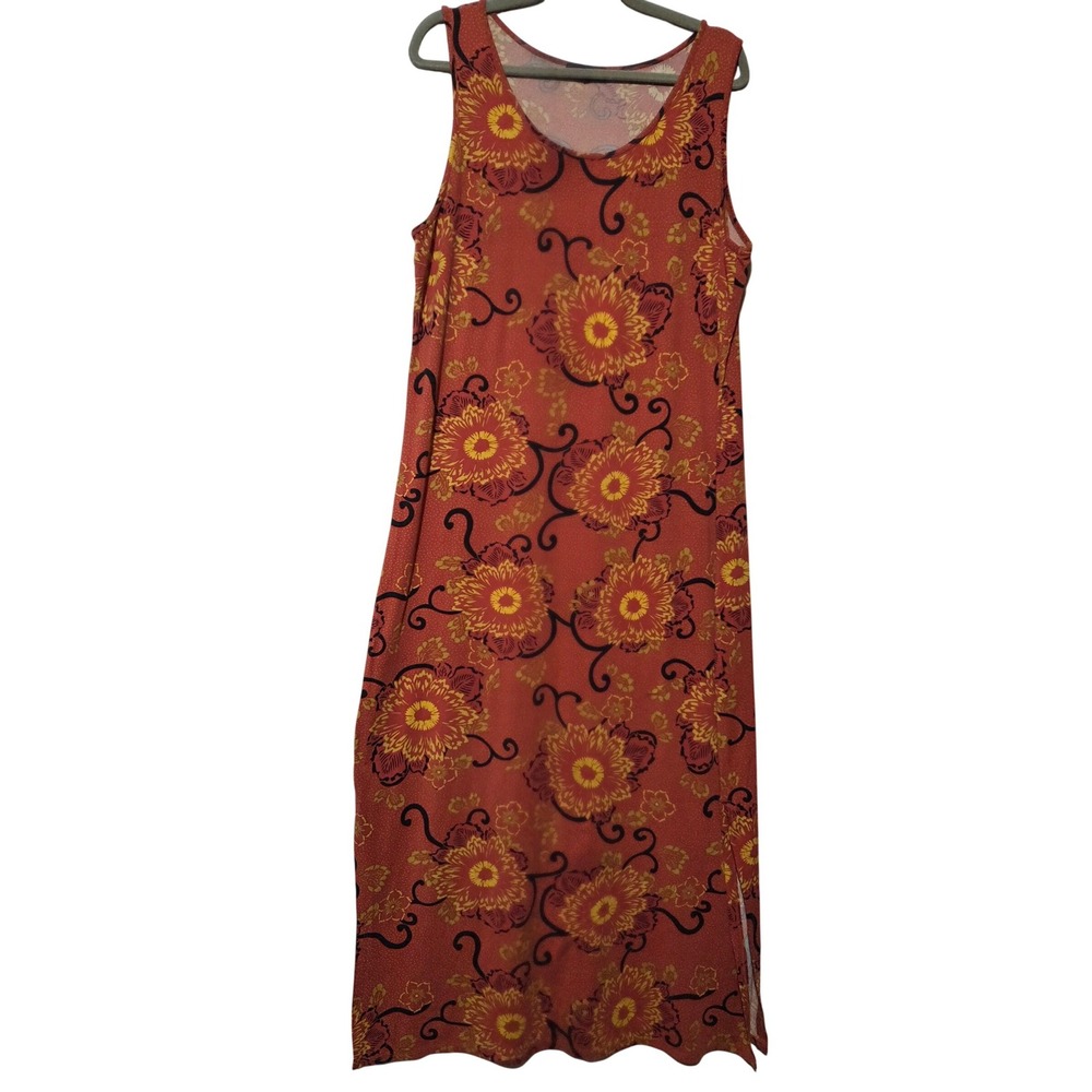 Absolutely It Womens 2X Maxi Dress Rust Orange Floral Sleeveless Stretch Slit‎